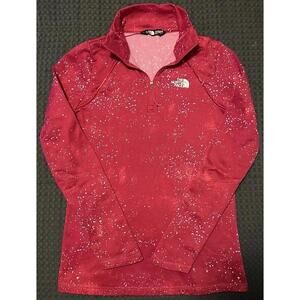 North Face 1/4 Zip Pullover Red White Speckled Fleece Sweater Women’s Medium